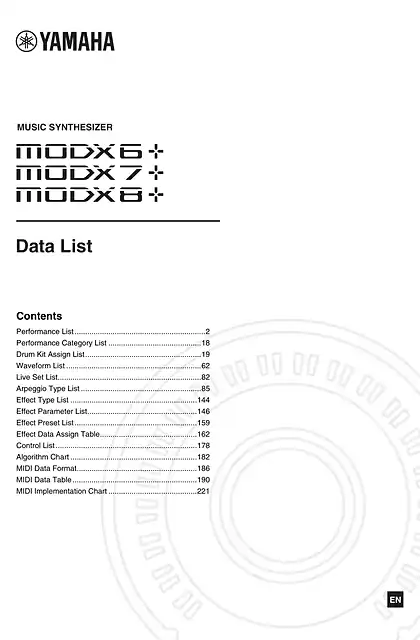 yamaha雅马哈MODX6+_7+_8+ Data List
